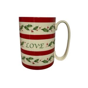 LENOX Holiday 'Wishing you Love' Cup Mug 12oz Christmas Holly Berry Porcelain